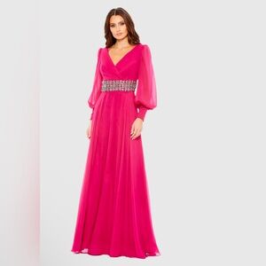 MAC DUGGAL Pink Bishop Sleeve Wrap Over Belt Detail Flowy Gown – Size 8 – 79370